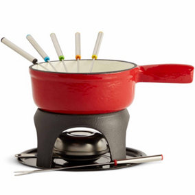 VonShef Swiss Fondue Set, Cast Iron Pot with Fuel Burner, Includes 6 Forks. Ideal for Cheese/Chocolate/Meat Fondue