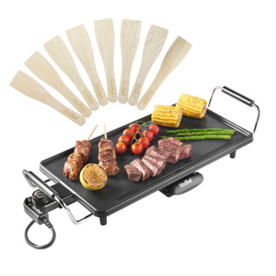 VonShef Teppanyaki Grill Large 2000W, Electric Grill with Non-Stick Plate, Adjustable Temperature, Drip Tray & 8 Spatulas