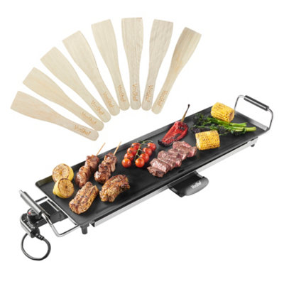 VonShef Teppanyaki Grill XL, Electric Grill w/ Non-Stick Plate, 2000W, Adjustable Temperature, Drip Tray & 8 Spatulas, 70x23x10cm