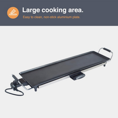 VonShef Teppanyaki Grill XL Electric Grill w Non Stick Plate 2000W Adjustable Temperature Drip Tray