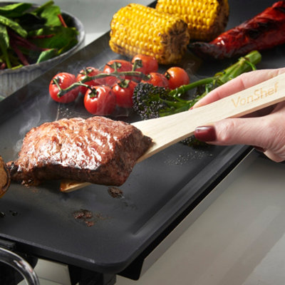 VonShef Teppanyaki Grill XL Electric Grill w Non Stick Plate 2000W Adjustable Temperature Drip Tray