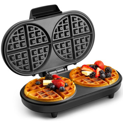 VonShef Waffle Maker, Waffle Iron w/ Non-Stick Plates, 1200W, Double Belgian & American Waffle Machine, Cool Touch Handles, Silver