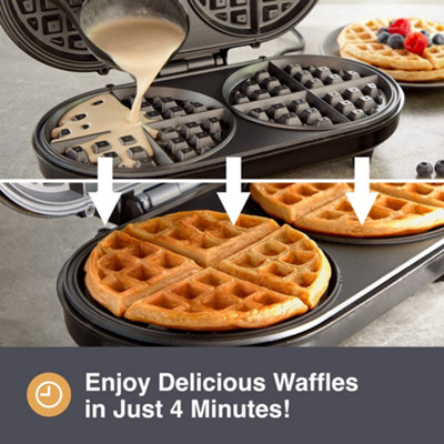 VonShef Waffle Maker, Waffle Iron w/ Non-Stick Plates, 1200W, Double Belgian & American Waffle Machine, Cool Touch Handles, Silver