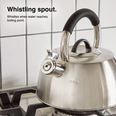 VonShef Whistling Stove Top Kettle Induction Safe Stainless Steel w Silver Finish Suitable for All Hob