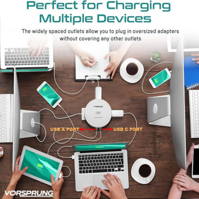 VORSPRUNG Automatic Retractable Pop Up Socket - Fast, Qi Wireless Charger, 3x UK Plug, 1x USB A, 1x USB C - Home, Kitchen, Office