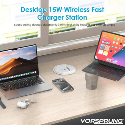 VORSPRUNG Automatic Retractable Pop Up Socket - Fast, Qi Wireless Charger, 3x UK Plug, 1x USB A, 1x USB C - Home, Kitchen, Office