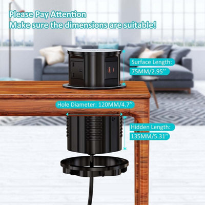 VORSPRUNG Automatic Retractable Pop Up Socket - Fast, Qi Wireless Charger, 3x UK Plug, 1x USB A, 1x USB C - Home, Kitchen, Office