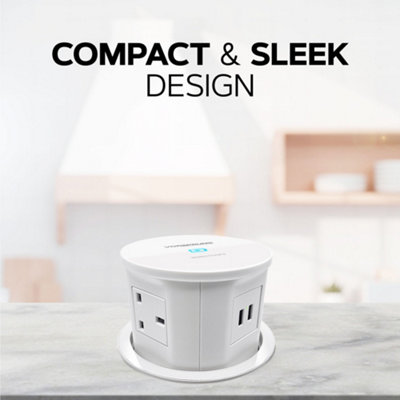 VORSPRUNG Automatic Retractable Pop Up Socket - Fast, Qi Wireless Charger, 4x UK Plug, 2x USB A - Home, Kitchen, Office