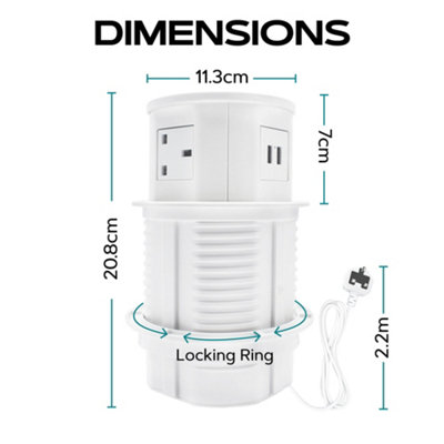 VORSPRUNG Automatic Retractable Pop Up Socket - Fast, Qi Wireless Charger, 4x UK Plug, 2x USB A - Home, Kitchen, Office