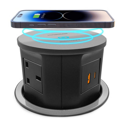 VORSPRUNG Automatic Retractable PopUp Power Socket 15W Wireless Charger, Fast Charging for Home, Kitchen, Office