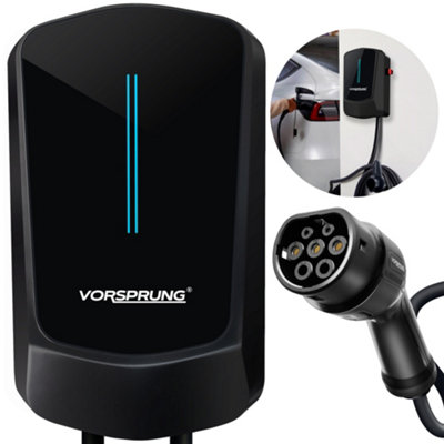 Vorsprung EV Charger 7.4kW Type 2 Tethered Electrical Vehicle Charging Point- with 5-Metre cable (Black)