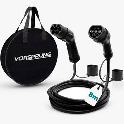 VORSPRUNG Fast EV Charging Cable, Type 2 to Type 2, 32A 7.6kW, High Quality, IP65, Free Storage Bag - 8 Meters