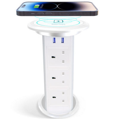 Vorsprung Motorised Retractable Pop Up Power Sockets, Wireless Charging Pad, for Home and Office + 2x USB Ports + 3x UK Plugs Price Comparisons | Compare The Build