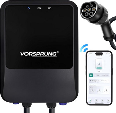 Vorsprung NightHawk - EV Charger (Type 2, 5-Metre) - OCPP1.6, 32Amp/7.4kW - Smart App, WiFi, Bluetooth