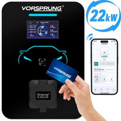 Vorsprung NightRider (22kw) - Smart EV Charger - OCPP 1.6, Smart App, RFID, -  Type 2 Socket - 32A/22kW