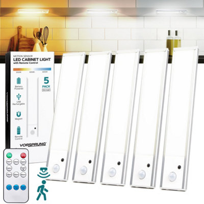 VORSPRUNG Pack of 5 Wireless Sensor Cabinet Lights, USB Rechargeable LED Dimmable Lights for Kitchen, Bedroom, Stairs, Pantry