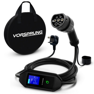 Vorsprung Portable EV Charger - Type 2/UK 3-Pin, 5-Metre Cable - 3.3kW, 6A to 13A Variable Amperage