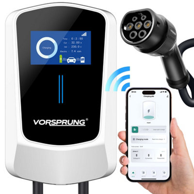 Vorsprung VoltRider - Smart EV Charger with Smart App & LCD Display - 32A/7.4kW - 5-Metre (White)