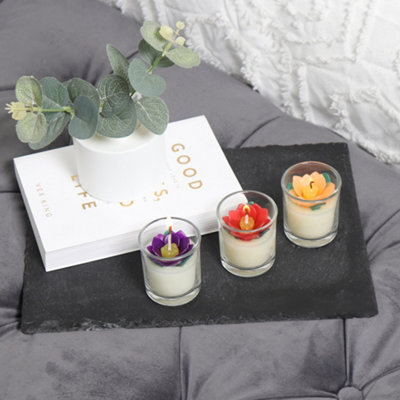 Votive Candles Unscented Lotus Flower Themed Set of 3 by Laeto Ageless Aromatherapy - FREE DELIVERY INCLUDED - 6