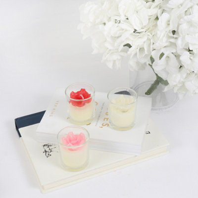 Votive Candles Unscented Rose Themed Set of 3 by Laeto Ageless Aromatherapy - FREE DELIVERY INCLUDED