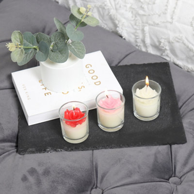 Votive Candles Unscented Rose Themed Set of 3 by Laeto Ageless Aromatherapy - FREE DELIVERY INCLUDED - 6