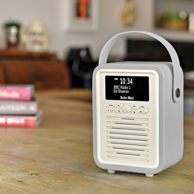 VQ Light Grey 'Retro Mini' DAB/DAB+ Digital & FM Radio with Bluetooth