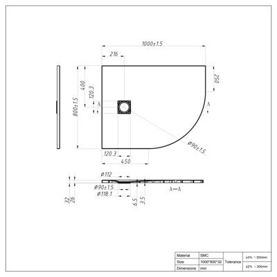 VRUC 1000x800mm Black Right Hand Offset Quadrant Slate Effect SMC ...