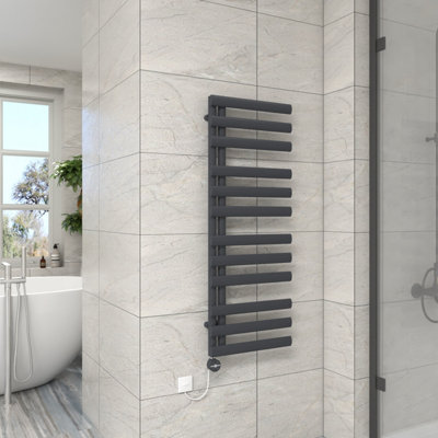 VRUC Anthracite 1200x450mm Oval Column Electric Prefilled Heated Towel ...