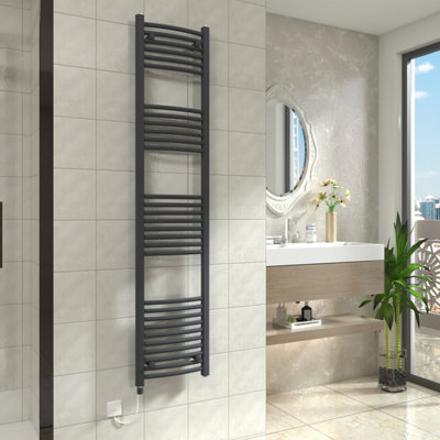 VRUC Anthracite Curved Prefilled Electric Heated Towel Rail Radiator ...