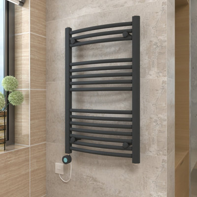 VRUC Anthracite Curved Prefilled Electric Heated Towel Rail Radiator ...