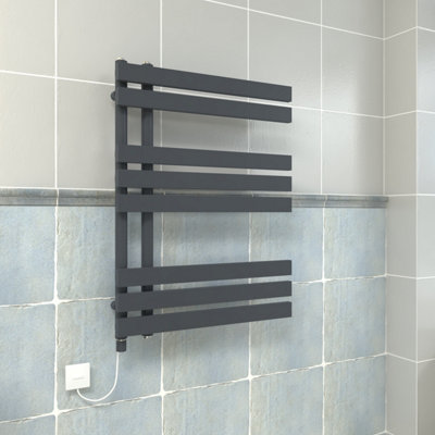 VRUC Anthracite Prefilled Electric Heated Towel Rail D-shape Radiator ...