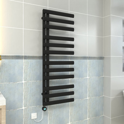 VRUC Black 1200x450mm Oval Column Prefilled Electric Heated Towel Rail ...