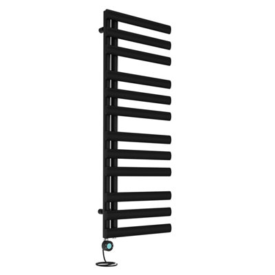 VRUC Black 1200x450mm Oval Column Prefilled Electric Heated Towel Rail ...