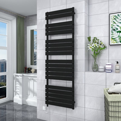 VRUC Black Flat Panel Prefilled Electric Heated Towel Rail Radiator ...