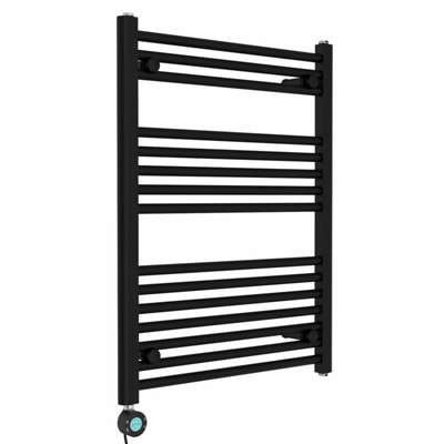 VRUC Black Straight Prefilled Electric Heated Towel Rail 800x600mm with ...