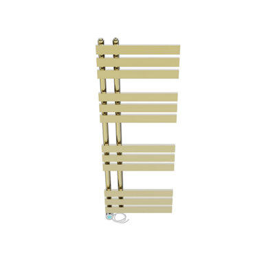 VRUC Brushed Brass Prefilled Electric Heated Towel Rail D-shape ...