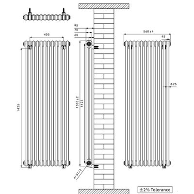 VRUC Cast Iron Style Radiator Traditional 2 Column 1500x560mm Black