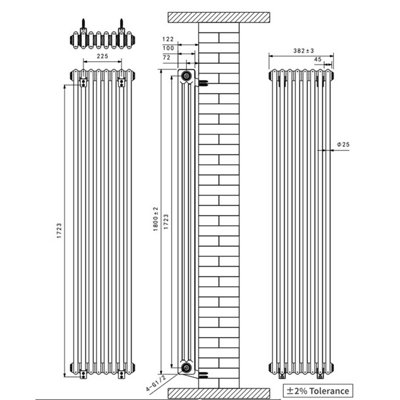 VRUC Cast Iron Style Radiator Traditional 3 Column 1800x382mm Anthracite