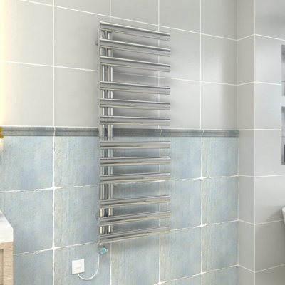 VRUC Chrome 1200x450mm Oval Column Prefilled Electric Heated Towel Rail ...