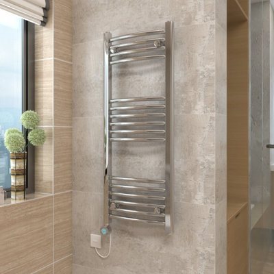 VRUC Chrome Curved Prefilled Electric Heated Towel Rail Radiator ...
