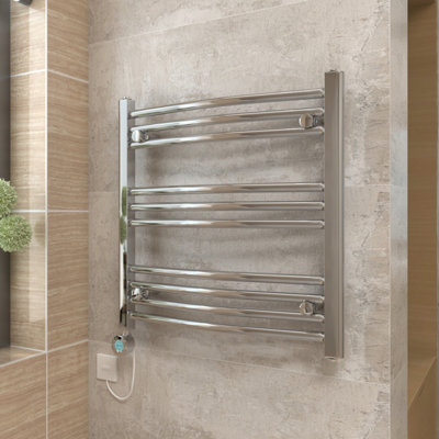 VRUC Chrome Curved Prefilled Electric Heated Towel Rail Radiator ...