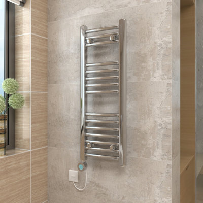 VRUC Chrome Curved Prefilled Electric Heated Towel Rail Radiator ...
