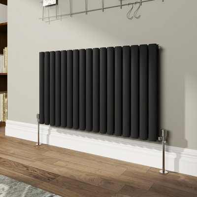 VRUC Double Oval Column Designer Radiator Black 600x1003mm