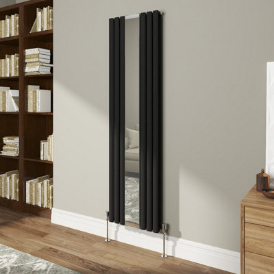VRUC Double Oval Column Designer Radiator with Mirror Black 1800x500mm