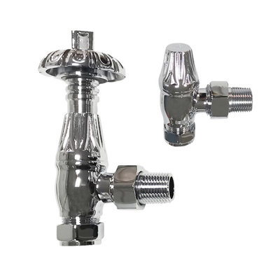 VRUC Traditional Thermostatic Antique Design Angled Radiator Valves Chrome