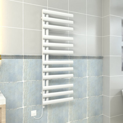 VRUC White 1200x450mm Oval Column Prefilled Electric Heated Towel Rail ...