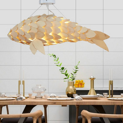 Vrygle 100cm Long Large Rustic Wooden Pendant Lights Fish Lampshade ...