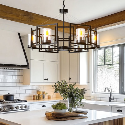 Vrygle 6-Light Farmhouse Chandelier Light Fixture Rustic Line Edge Pendant Warm Light