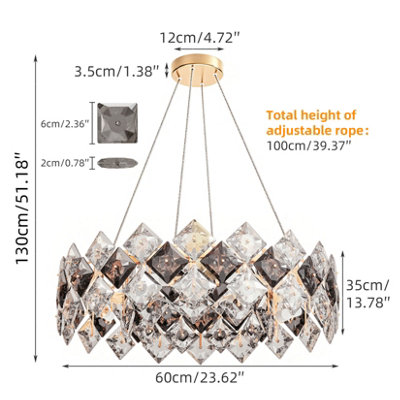 Vrygle 60cm Heavy duty  6-Light Crystal Chandelier LED Lamp Kitchen Island Indoor Light Fixtures