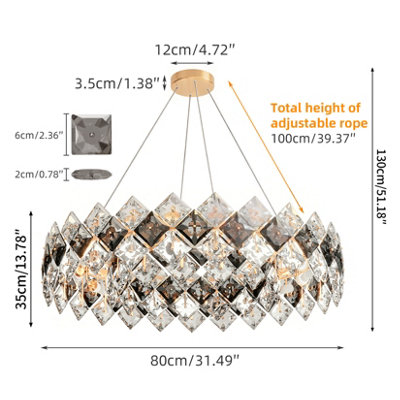 Vrygle 80cm Heavy Duty Round Crystal Chandelier Light 3 Colour Ceiling ...